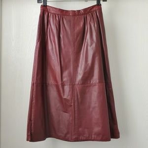 Vintage Burgundy Leather Skirt West Bay Sz 8 Midi
